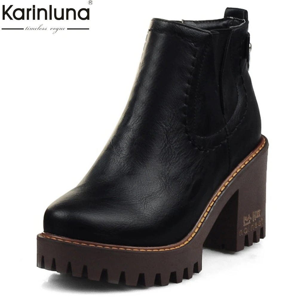 

2019 Retro Motorcycle Ankle Boots women Platform High Heels Ankle Boots women Shoes woman big Size 32-43