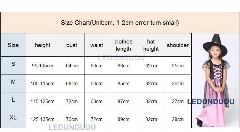Children Halloween Fancy Party Suit Girls Magic Witch Dress Kids Rose Witch Cosplay Costume with Hat  (7)