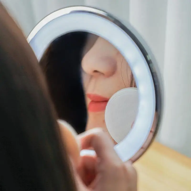 

Desktop Mirror Headlights Makeup Lamp 360 Degree Suction Cup Adjustable Magnifier Light Cosmetic Flexible Mirror With Led