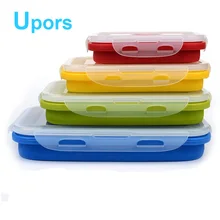 4 Unids/set Lonchera Tazón de Silicona Plegable Portable recorrido Que Acampa Contenedores De Almacenamiento De Alimentos Caja De Almuerzo Del Silicón Respetuoso Del Medio Ambiente