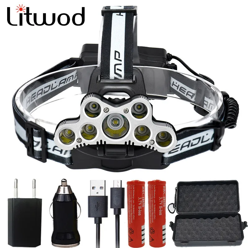 

Z20 New Product 20000LM Super Bright 5x T6+2x Q5 7 LED Headlamp Outdoors Headlight Fishing Lamp Hunting Light with Packing Box