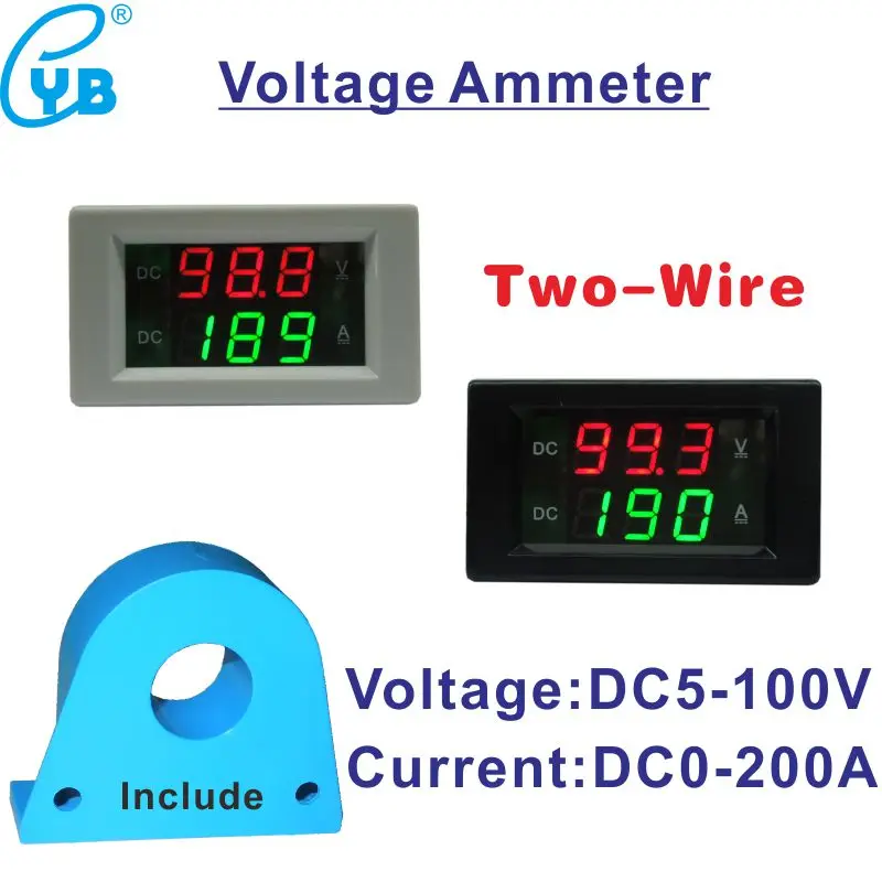 

Two Wires Hall DC Voltage Current Dual Meter DC 5-100V Digital Voltmeter Ammeter Hall Transformer 0-200A Red Green Display LED