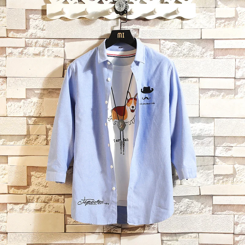 

Spring printing long-sleeved shirts men's Korean version of self-repair youth spring wear boys casual shirts boomer men's shirts
