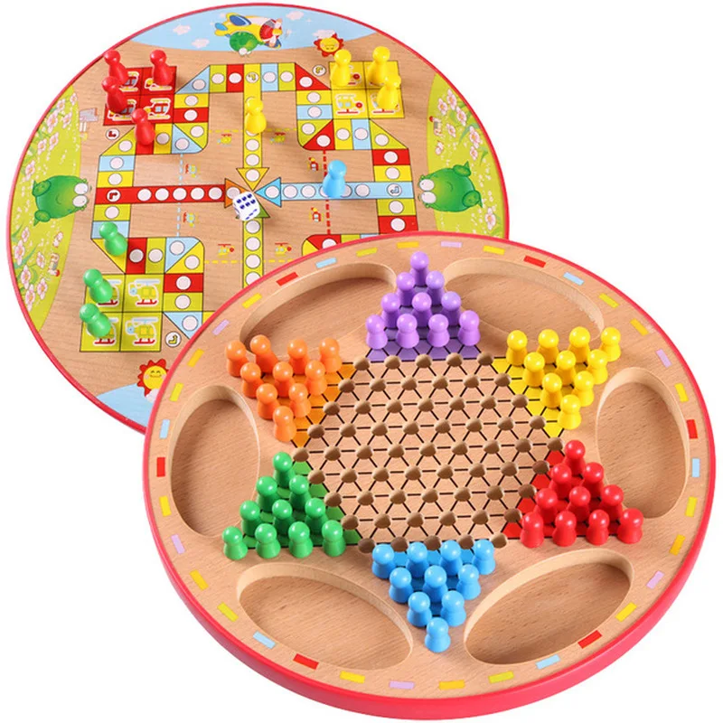 

New Wooden 2 In 1 Chess Game Flying Chess and Chinese Checkers Flight Chesses Party Games for Adult and Children Wooden Toys