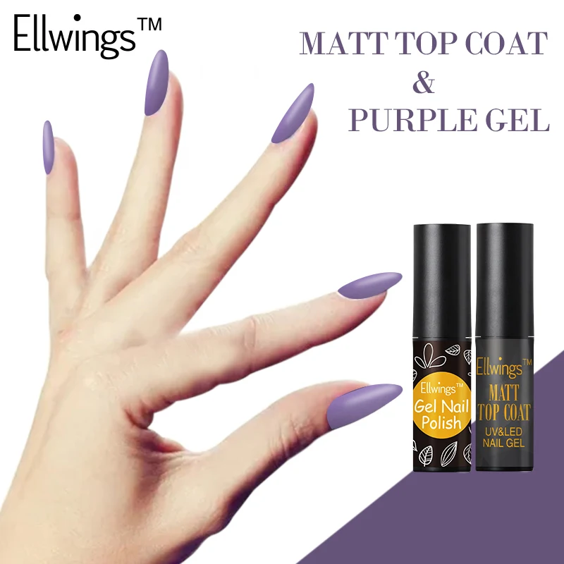 

Ellwings 2pcs Gel Polish Semi permanent Transparent Matte Nail Gel Varnish Purple Black Matt Top Coat DIY Set Gel Nail Lacquer