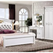 Современный европейский твердой древесины кровать Моды Резные кожа французский спальный гарнитур мебель king size HC0015