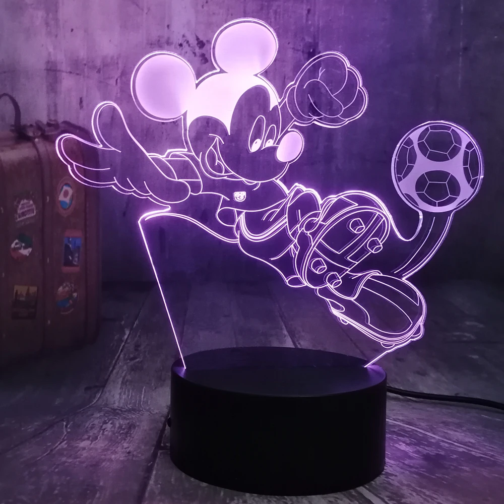 

Cute Mickey Mouse Playing Football 3D LED Night Light RGB 7 Colors Table Lamp Child Kid Birthday Bedroom Decor Christmas Gift