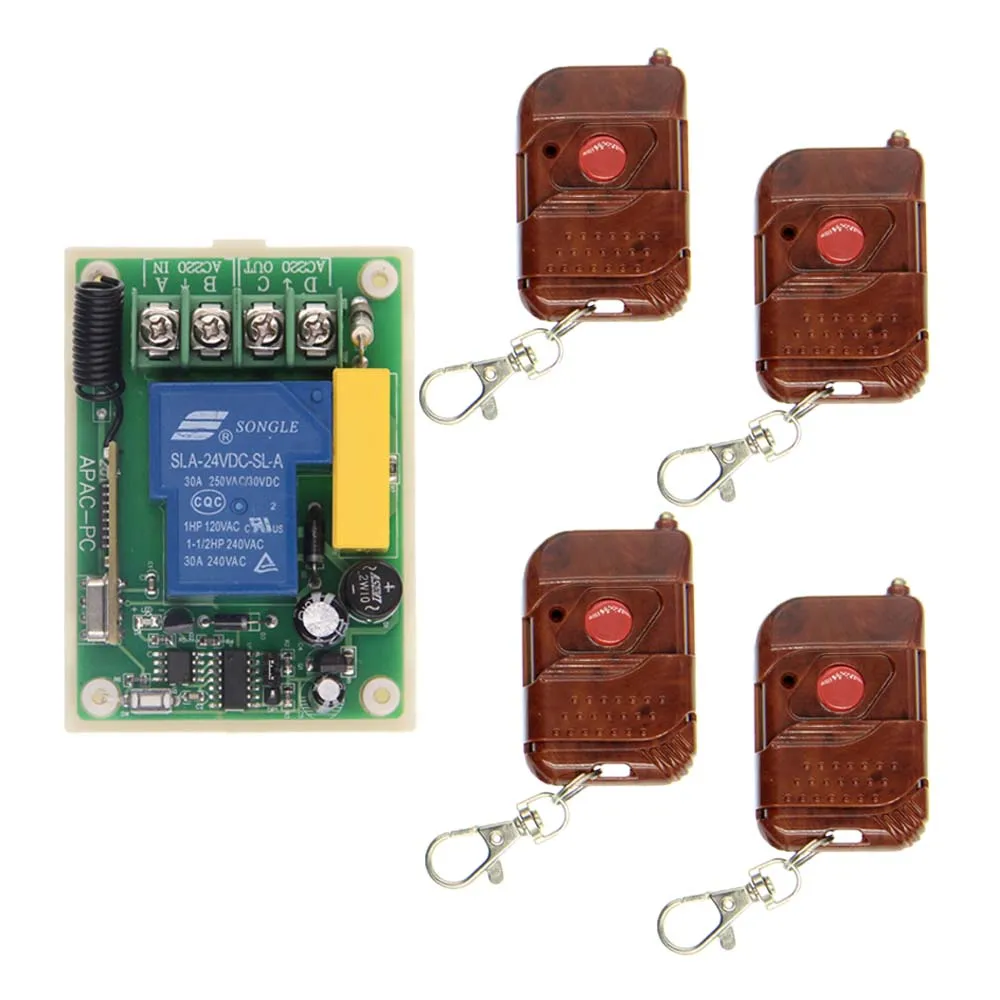

AC 220V 30A Relay 1 CH 1CH RF Wireless Remote Control Switch System,315/433 MHz,4X Peach Transmitter + Receiver