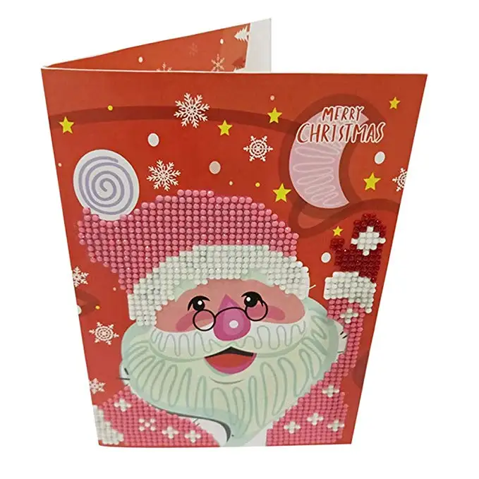 Diamond Painting Greeting Card Diamond Cartoon Painting Mini Santa Claus Merry Christmas Paper Craft Postcard