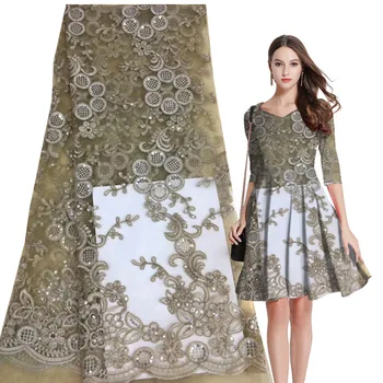 

French Sequins Embroiderey Lace Fabric High Quality African Net Lace Fabric Sequins Nigerian Lace Fabric For Wedding Dress