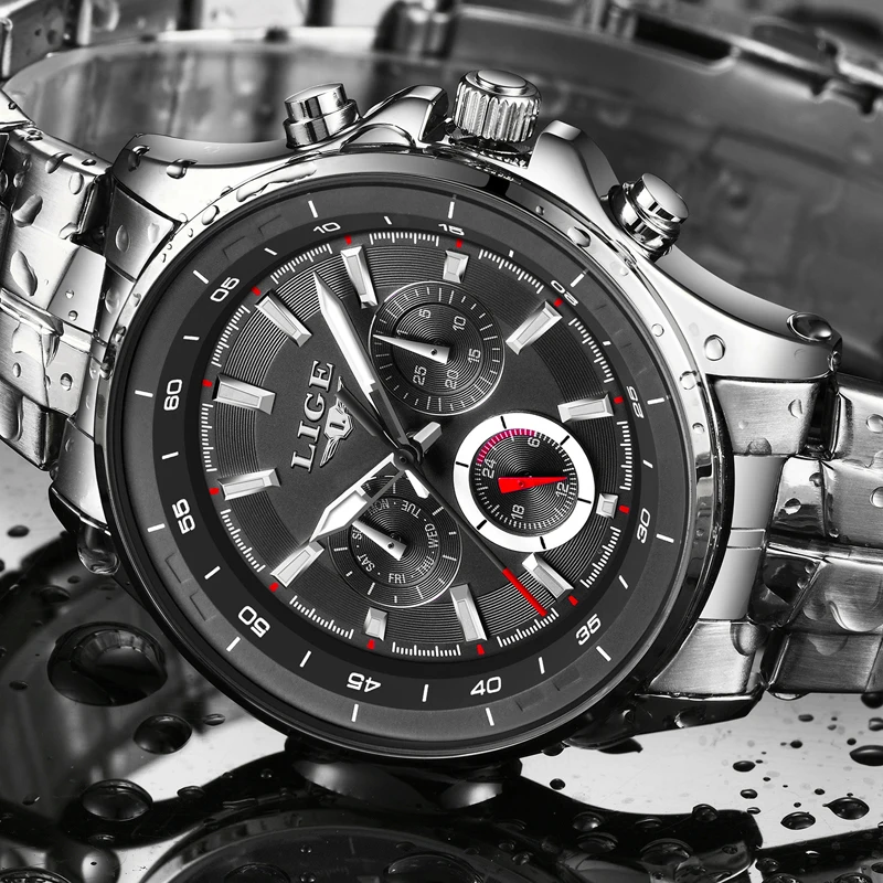  LIGE Mens Watches Waterproof Top Brand Luxury Quartz Watch Men Sport Watch Fashion Casual Military 