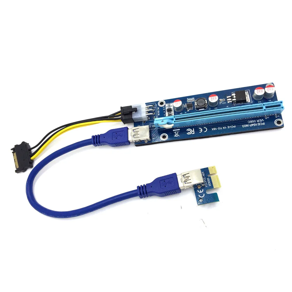 Новый USB3.0 PCI-E Экспресс 1x к 16x Extender адаптер Riser Card SATA 6Pin адаптер 18Apr27