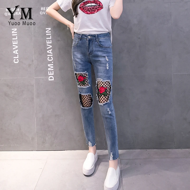 New Hole Ripped Jeans Women Fashion 