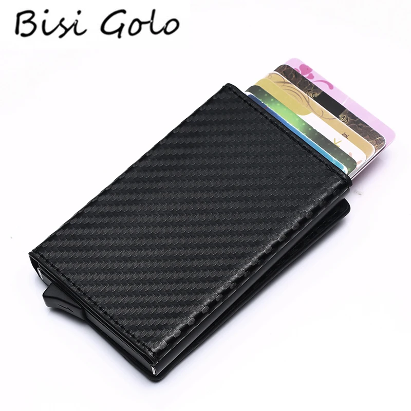 

BISI GORO Wallet 2019 Antitheft Aluminum Box ID Card Holder New RFID PU Leather Pop Up Card Case Magnet Carbon Fiber Coin Purse