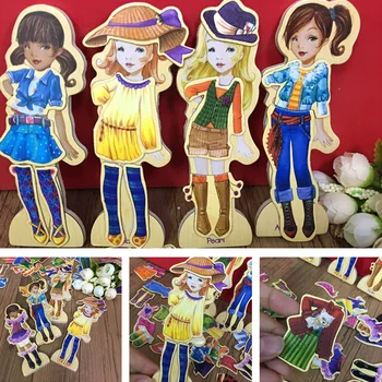 

Hot New 63 Pcs Cartoon Girl Change Clothes Wooden Puzzles Montessori Educational Dress Jigsaw Toy For Children Boys Girls Toys