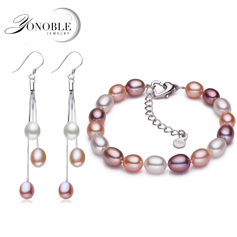 

100% real natural pearl jewelry sets for women,freshwater pearl bracelet earring 925 sterling silver jewelry sets birthday gift