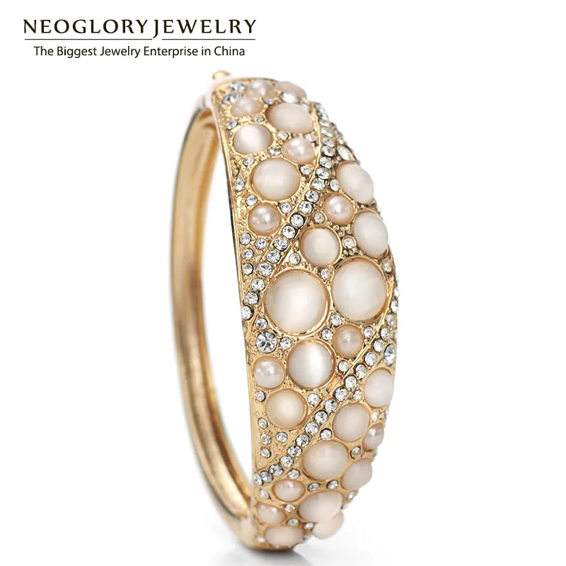 

Neoglory Czech Rhinestone Opal Imitation Pearl Classical Fashion Bangles Bracelet for Women Party Jewelry Present QC4