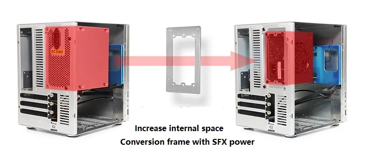 SFX в ATX блок преобразования мощности алюминиевый анодированный кронштейн, черный/серебристый ремешок 4 винта
