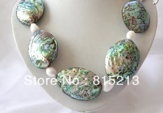 

ddh00201 stunning big 55X35mm baroque green sea shell white pearl necklace