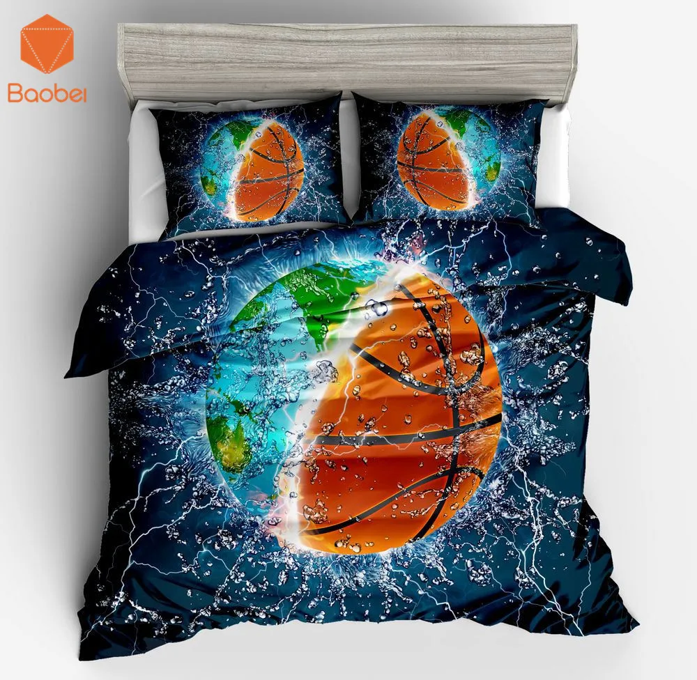 3Pcs Printed Water Basketball Bedding Set Soft Twin Full King Queen