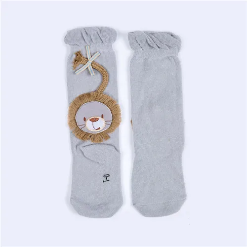Хлопковые гольфы для малышей носки для мальчиков и девочек с мультяшными животными дешевые детские носки с изображением Льва для мальчиков на весну и осень - Цвет: Серый