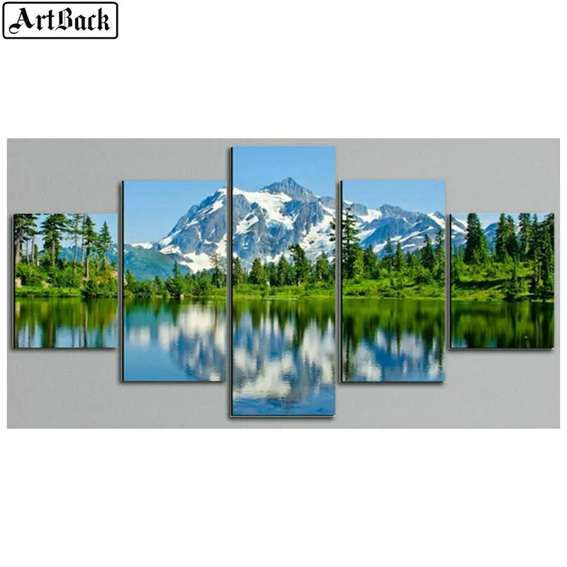 5 spelled diamond painting big mountain tree landscape mosaic full square drill embroidery living room decor | Дом и сад