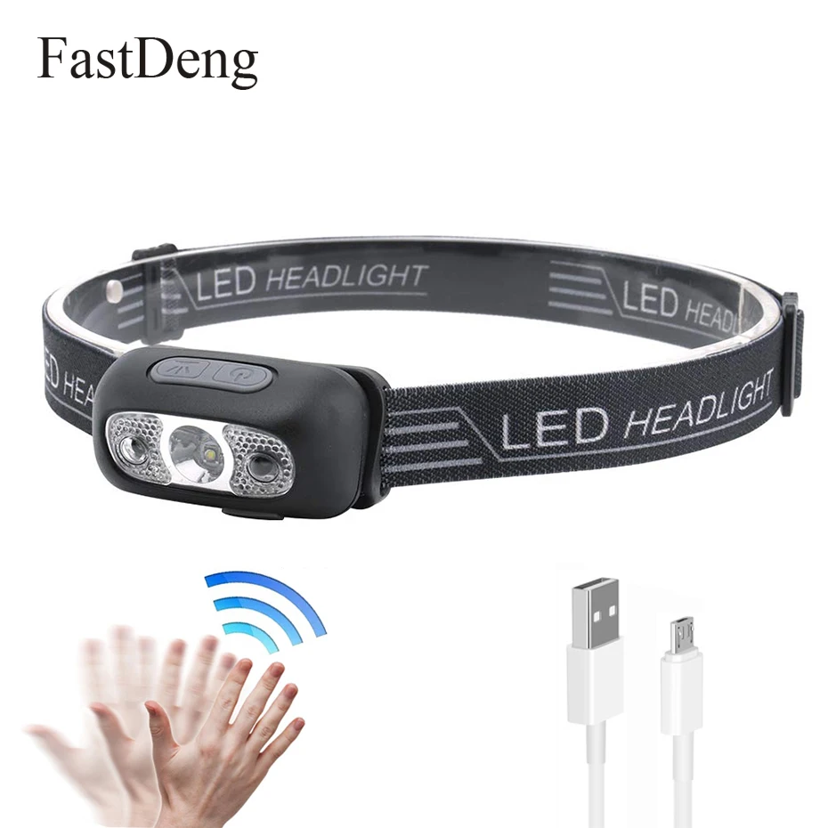 

5000Lm Mini LED Headlamp Rechargeable Body Motion Sensor LED Headlight Camping Flashlight Head Light Torch Lamp With USB