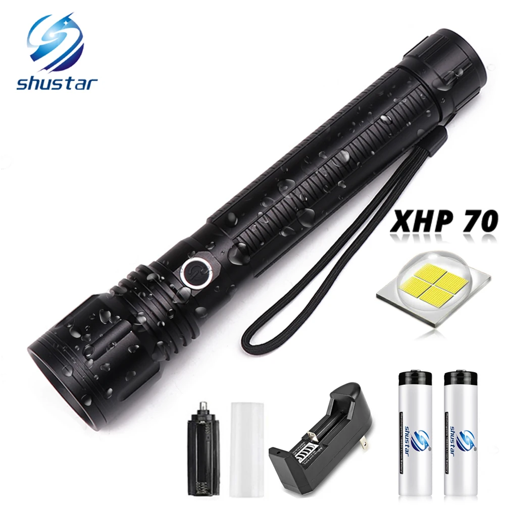 

Powerful LDE Flashlight Use XHP 70/XHP 50 Lamp Beads 5 Lighting Mode Supports Zoom Lighting distance is greater than 500M