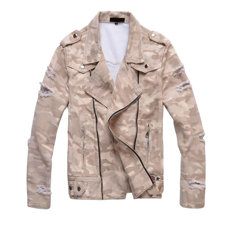 

DSQPLEIND2 New France Style #413 Mens Zipper Camo. Moto Biker Khaki Denim Jacket Coat for man Size M-4xl