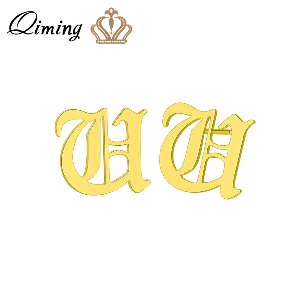 

QIMING Capital Stainless Steel Earrings Ladies Girls Golden Letter U Charm Birthday Party Gift Classic Jewelry Women Stud Ear