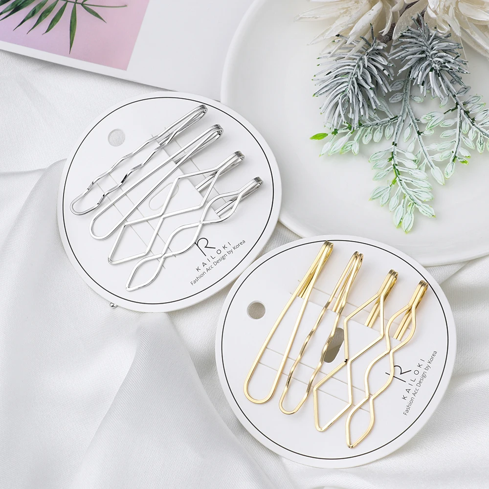

4pcs/set Korea Simple Metal Hair Clips Barrettes Women Girls Geometric Rhombus Gold Silver Color Hairpins Hair Accessories