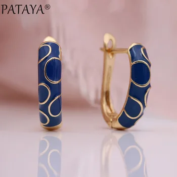 PATAYA New Arrivals 585 Rose Gold Women Wedding Party Jewelry Italy Draw Oil Painting Color Irregular Circle Dangle Earrings