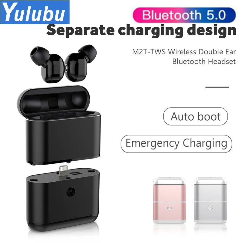 

M2T TWS Mini Wireless Bluetooth Earphone Auto Connect Headset Separate Charging Box 1600mAh For iphone Micro Type-C interface