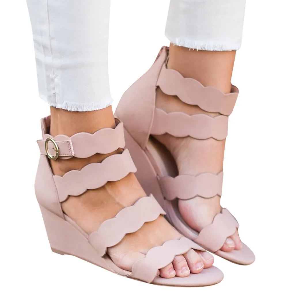 

SAGACE Women's Casual Hollow Bohemian Lace Wedges With Open Toe Buckle Ankle Sandals High Quality Sexy Outside Ladies Shoes