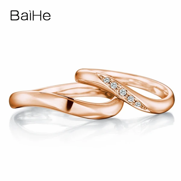 BAIHE Solid 18 K Белое Золото 0.05ct Сертифицированный H/SI круглый натуральные Алмазы обручальные женщины тонкое обручальное кольцо ювелирные изделия