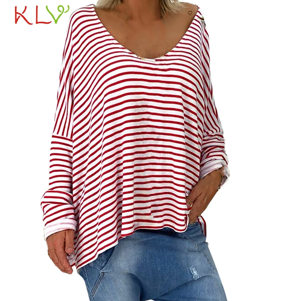 

T Shirt Women Striped Long Sleeve Big O-neck Fashion Casual tshirt Femme Camiseta Princesa Basic Tee Mujer Plus Size 2019 19Jl10