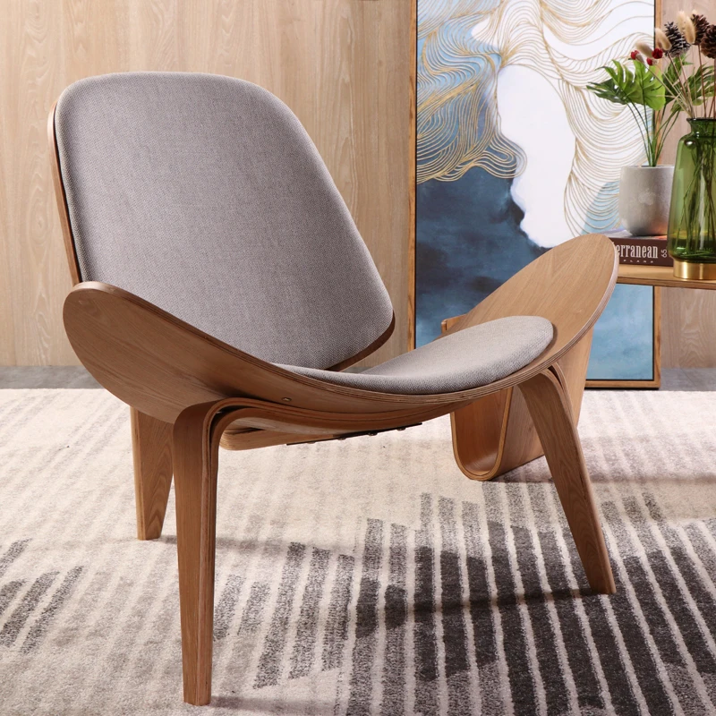 Кресло Hans Wegner с тремя ножками из фанеры льняной ткани подушка сиденья мебель для