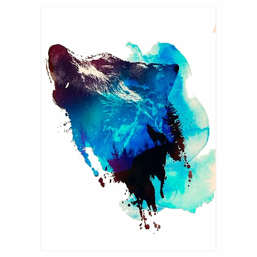 1pc Water Transfer Fake Tattoo Sticker KM-076 Waterproof Temporary Tatoo Sticker for Women Men Watercolor Howl Wolf Decal Design (2)