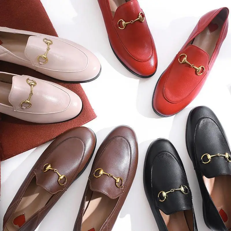 

New Womens Real Leather Slip On metal Loafers Casual Shoes Slippers Stylish A180
