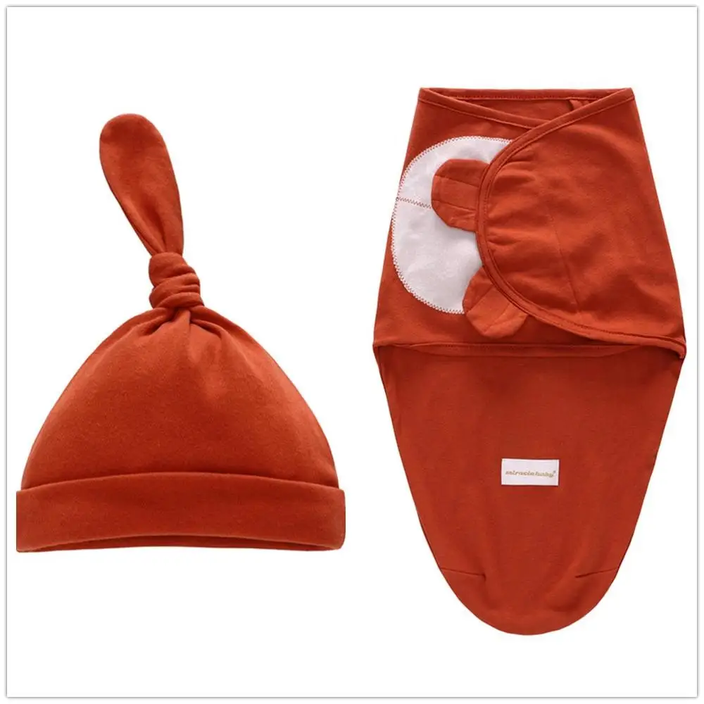caramel Set L LAT/комплект из 2 предметов; пеленка для новорожденных+ шапочка; хлопковое детское одеяло; постельные принадлежности с героями мультфильмов; милый спальный мешок для малышей 0-6 месяцев - Цвет: caramel Set L