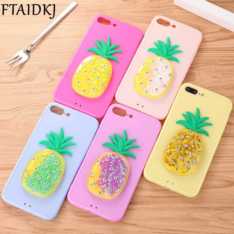 FTAIDKJ Fashion DIY Pineapple Glitter Dynamic Liquid Quicksand Soft Candy Color TPU Case For iPhone X 7 8 Plus 6 6S Coque | Мобильные