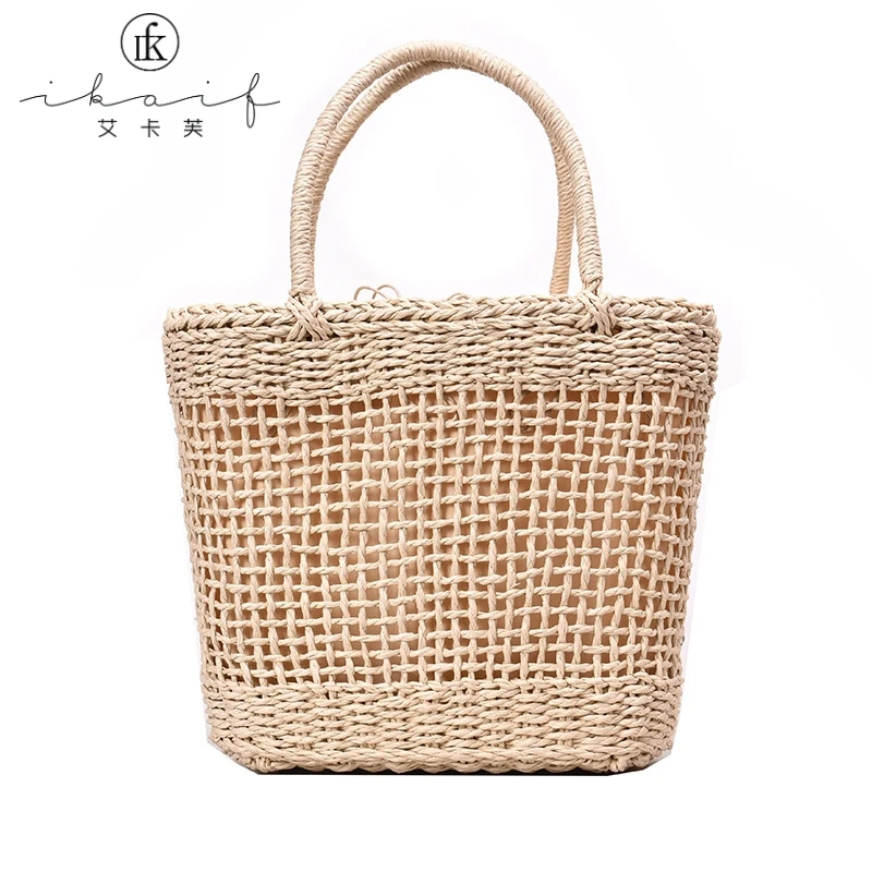 

2019 Fashion Summer Straw Baskets Handwoven Bag Women Hollow Out Elegant Handbags Luxury Ladies Shopping Tote Bag Girl Handbag
