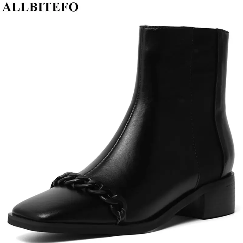 

ALLBITEFO high quality genuine leather low-heeled women boots comfortable ankle boots for women winter shoes martin boots