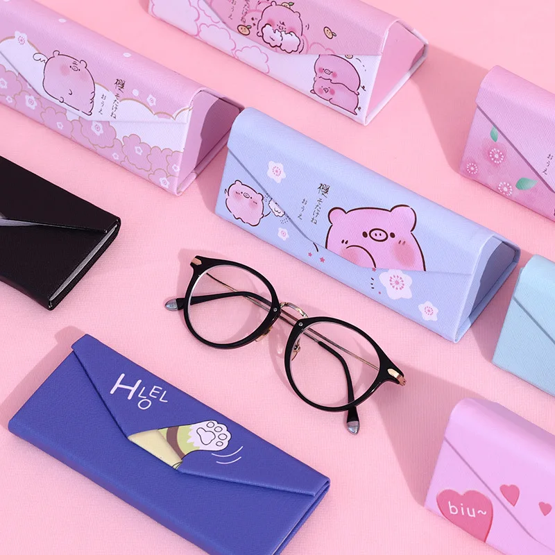 

Sunglasses women and men glasses box with glasses cloth student myopia folding PU glasses case cat claw pig portable glasses box