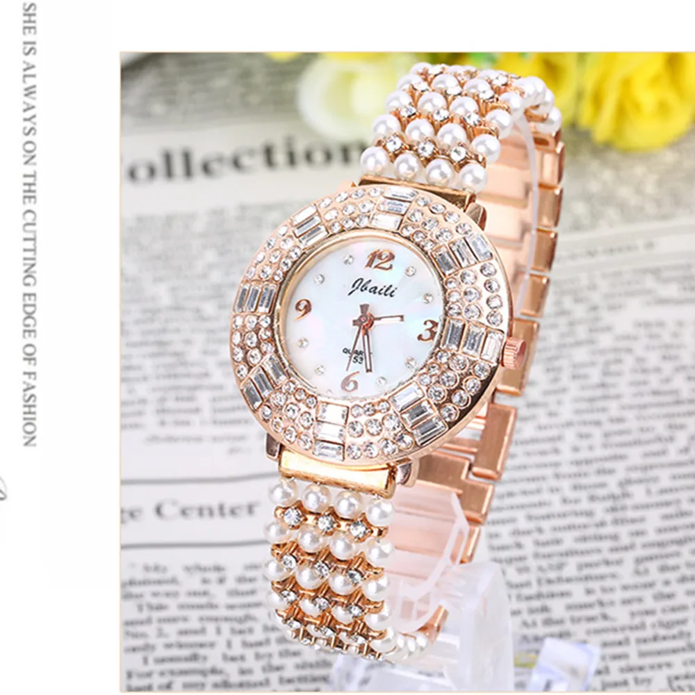 

Luxury Brand High-Grade Women's Watches Sky Stars Full Diamond Students Pearl Chain Watches Lady Business Clock