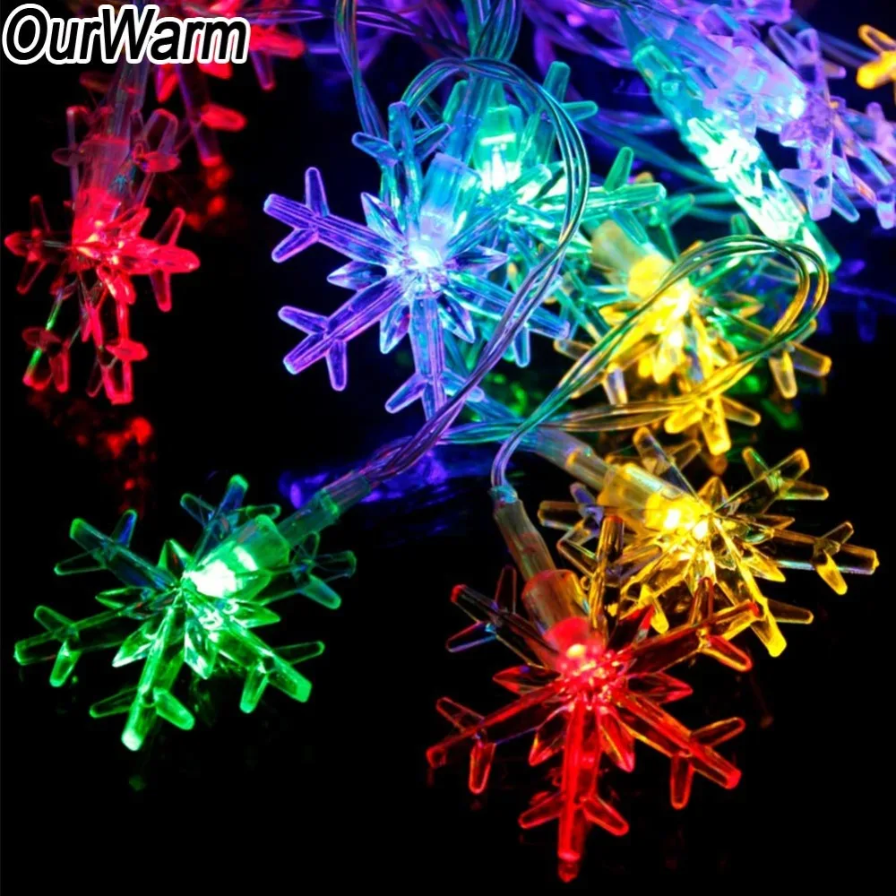 OurWarm 4M 20 Head Snowflake LED Light String Frozen Party Snowflake Window Garland Wedding Christmas Decorative Light