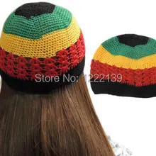10 шт/партия Горячая Мода Чистая раста ручной работы крючком KUFI шапочка вязаная Регги стиль Кепка Ямайка цвета шапки для взрослых Размер