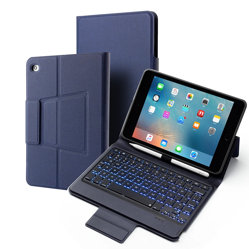 Для iPad Mini 5 Mini 4/iPad Mini планшет Bluetooth клавиатура кожаный чехол набор 7 цветов подсветка чехол с кронштейном держатель ручки - Цвет: Синий