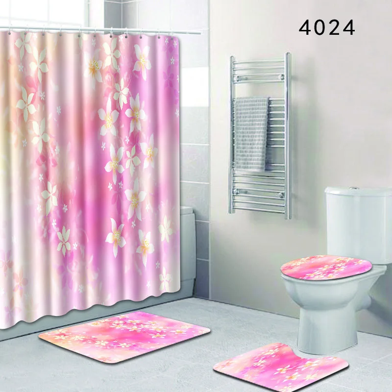 4 комплекта ковров и ковров для ванной комнаты занавески для душа и сиденья для унитаза занавески для ванной комнаты Нескользящие Цветочные ковровые покрытия для ванной комнаты - Цвет: 4024