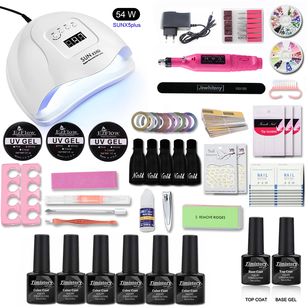 

54W/36W Nail Set UV Lamp Manicure Set 6 Color Gel Varnish Set Nail Drill Machine Kit Nail File Tool Nail Extension kit